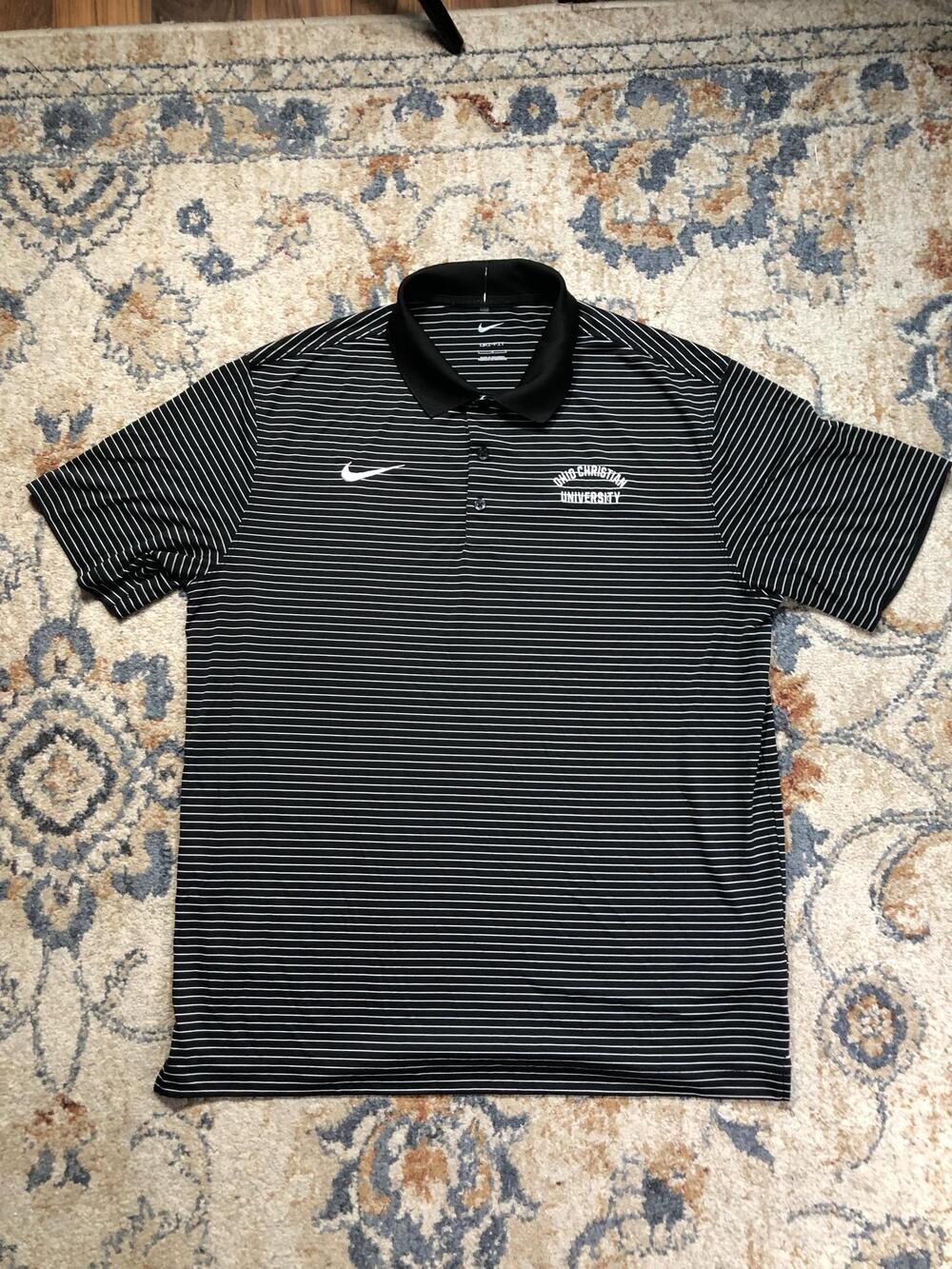 Ohio Christian University Polo Shirt Mens Large Black Golf Nike Dri-FIT Stripe